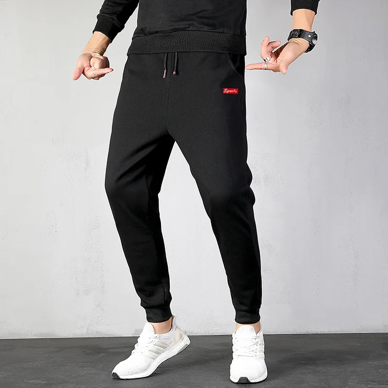 Однотонные штаны для бега мужские черные спортивные тренировочные тренажерного