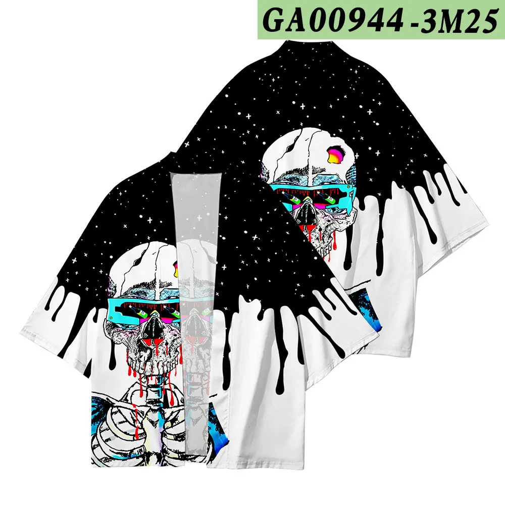 

Japanese Oversized Cardigan Women Men Fashion Harajuku Kimono Cosplay Tops Blouse Yukata Clothing Skull Print Loose