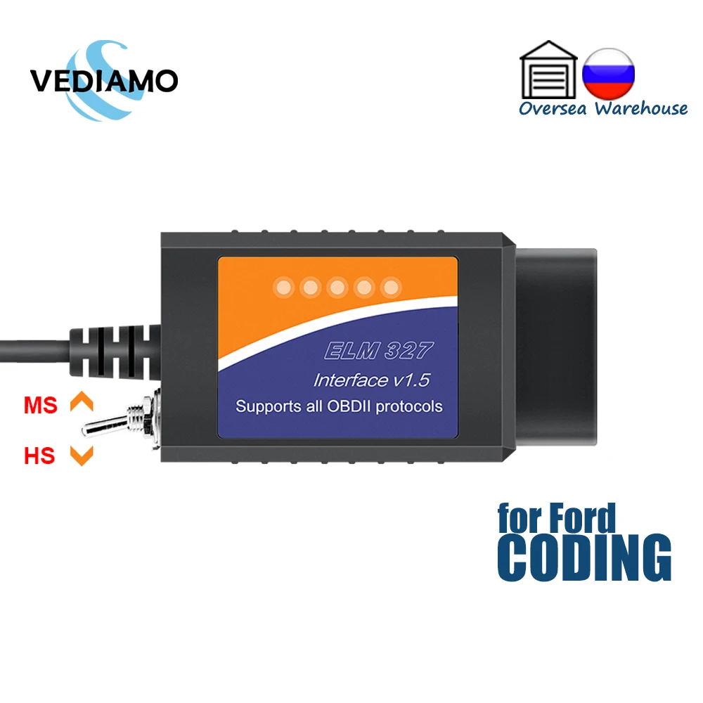 ELM327 V1.5 с HS / MS CAN переключатель FORSCAN Ford OBD2 сканер кодов считыватель USB адаптер для
