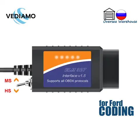 ELM327 V1.5 с HS / MS CAN переключатель FORSCAN Ford ELM327 OBD2 сканер кодов считыватель USB адаптер для Ford Программирование elmконфигурации FoCCCus