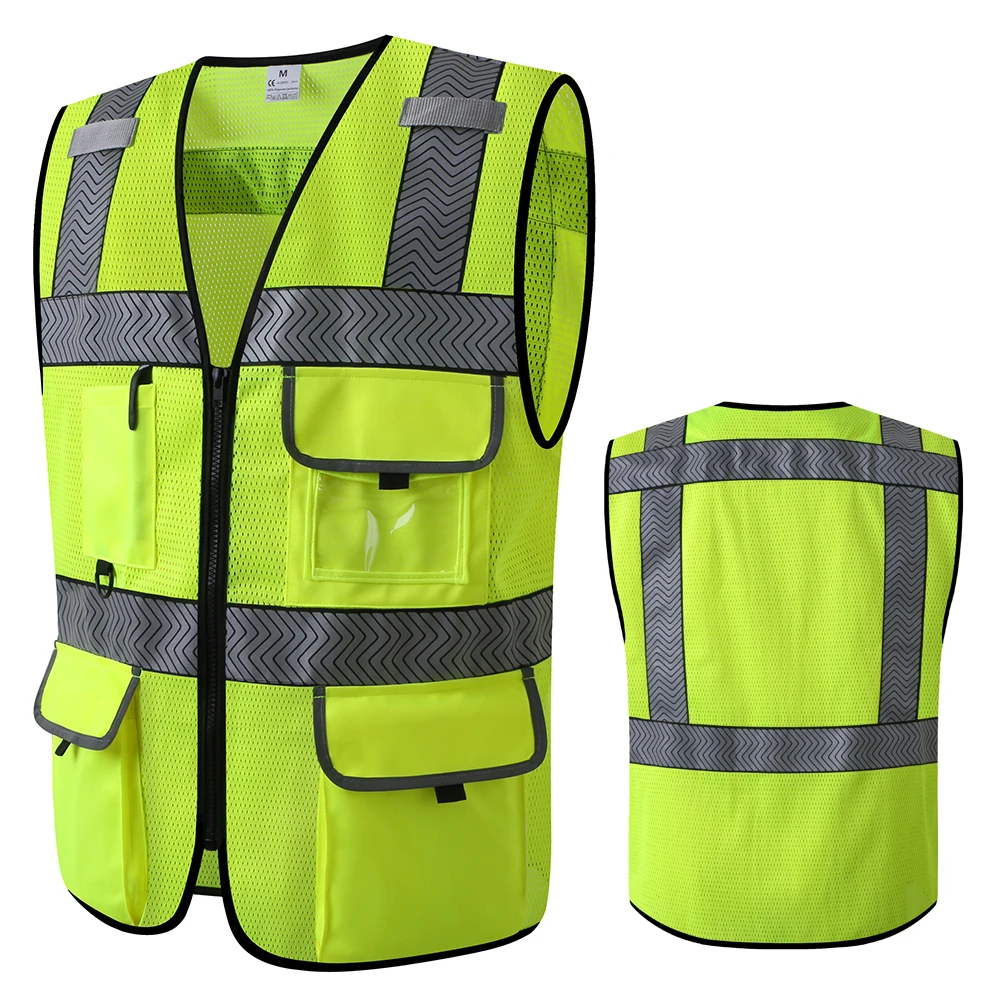 

Lime Green Yellow Safety Vest for Men Women Protective Workwear High Visibility Jackets With Pockets and Zipper Security Vest