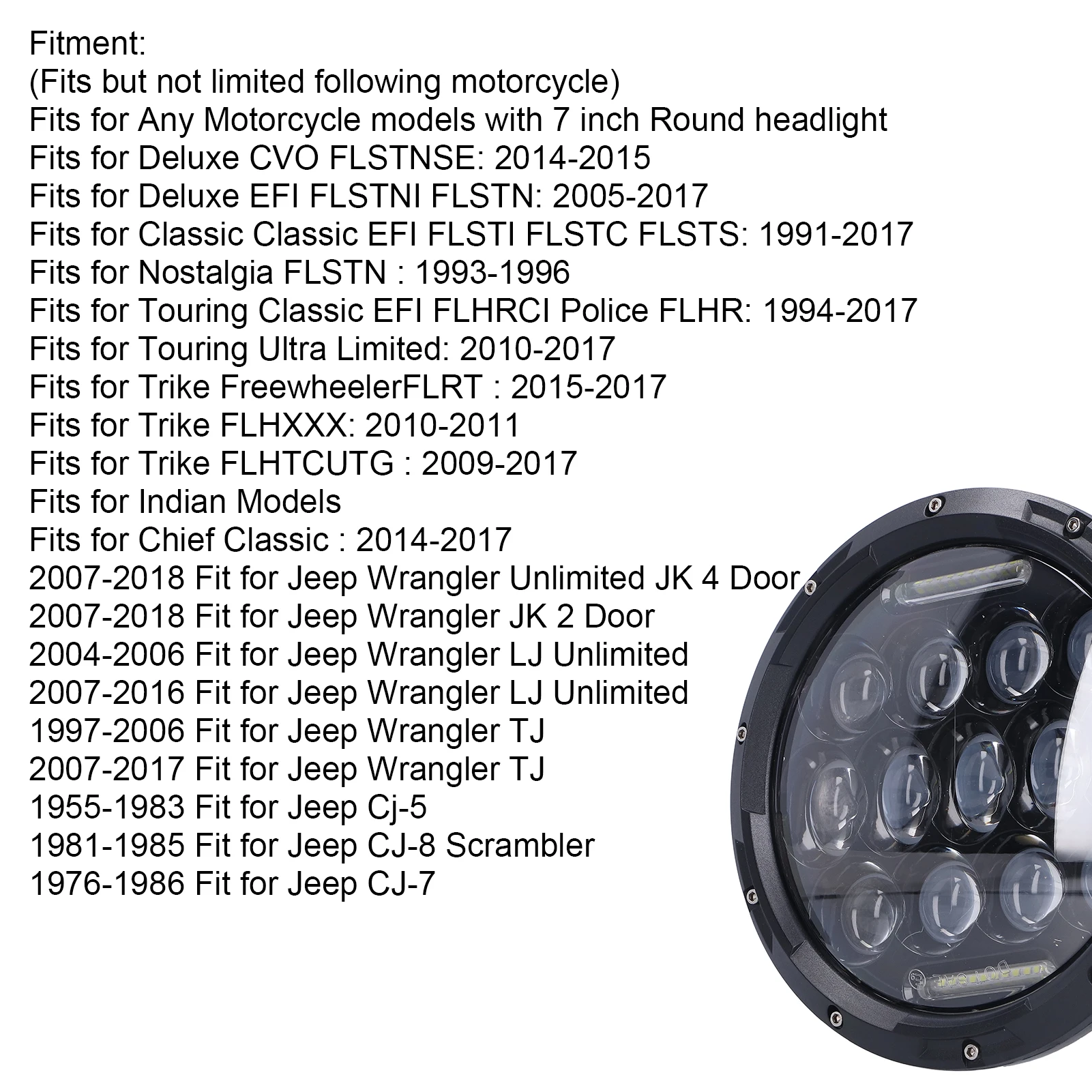 7 дюймовая 12 В светодиодсветодиодный фара для мотоцикла 6000K 3000LM