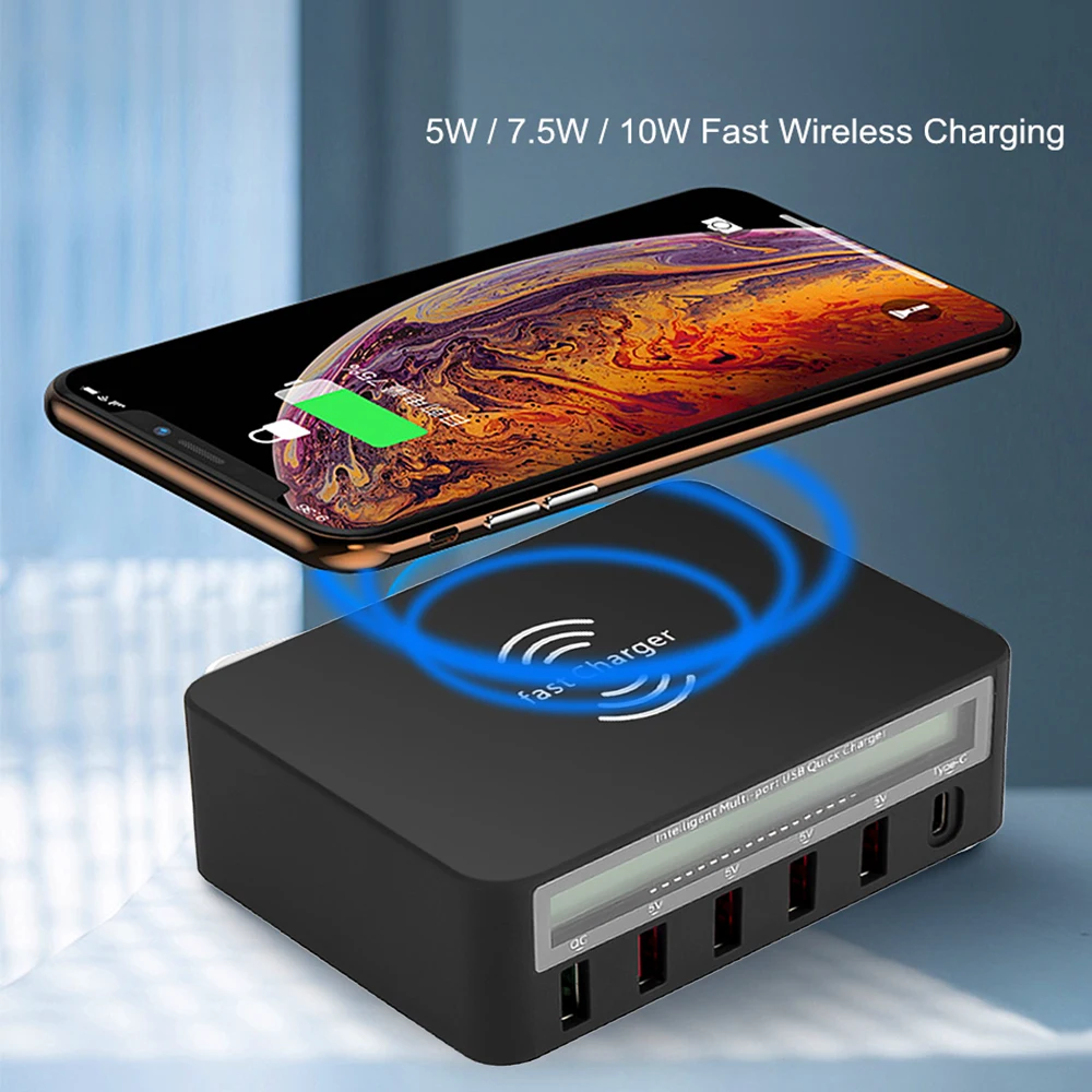 6 портов Беспроводное зарядное устройство 10 Вт для быстрой зарядки quick charge