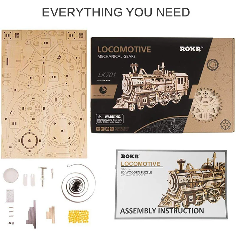 ROKR DIY 3D деревянная головоломка модель поезда Заводной механизм привод локомотив Сборная модель Строительный набор игрушки для детей и взрослых LK701
