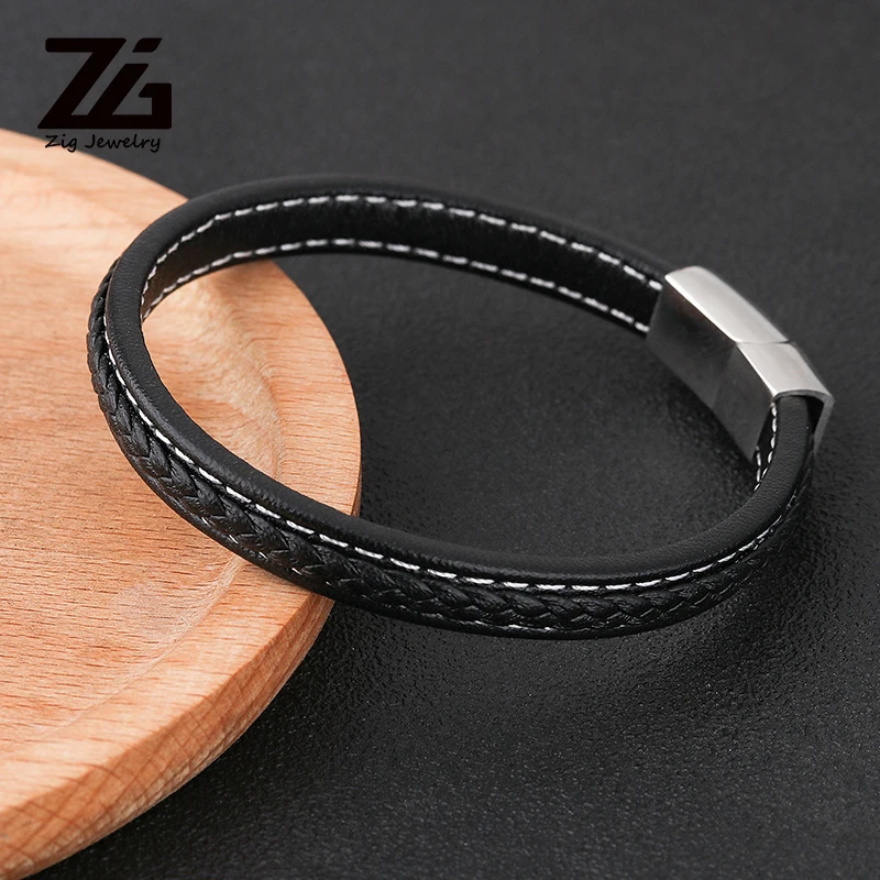 Мужской кожаный браслет ZG ювелирное изделие из нержавеющей стали с пряжкой