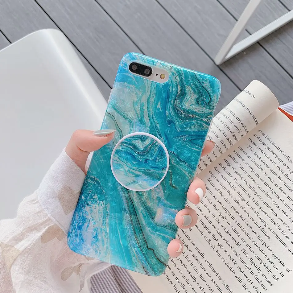 B2 Для iPhone XR X XS Max 7 Plus чехол раковины мраморный цветок Складная подставка держатель чехол для iPhone 8 6 6s Plus Мягкий чехол - Цвет: B2