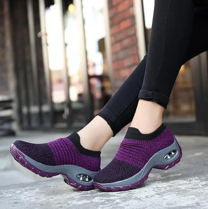 1839 Purple Женские кроссовки дышащие сетчатые туфли на плоской платформе женские лоферы обувь на танкетке с воздушной подушкой Женская Повседневная Спортивная обувь на плоской подошве - Цвет: 1839 Purple