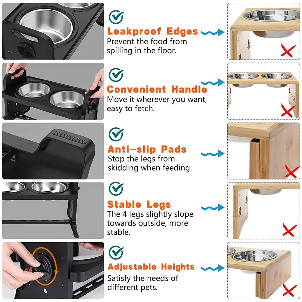 

Double Dog Bowls Adjustable Heights Pet Dog Feeding Dish Bowls With Removable Feeder Stainless Steel Pet Food Water Bowl