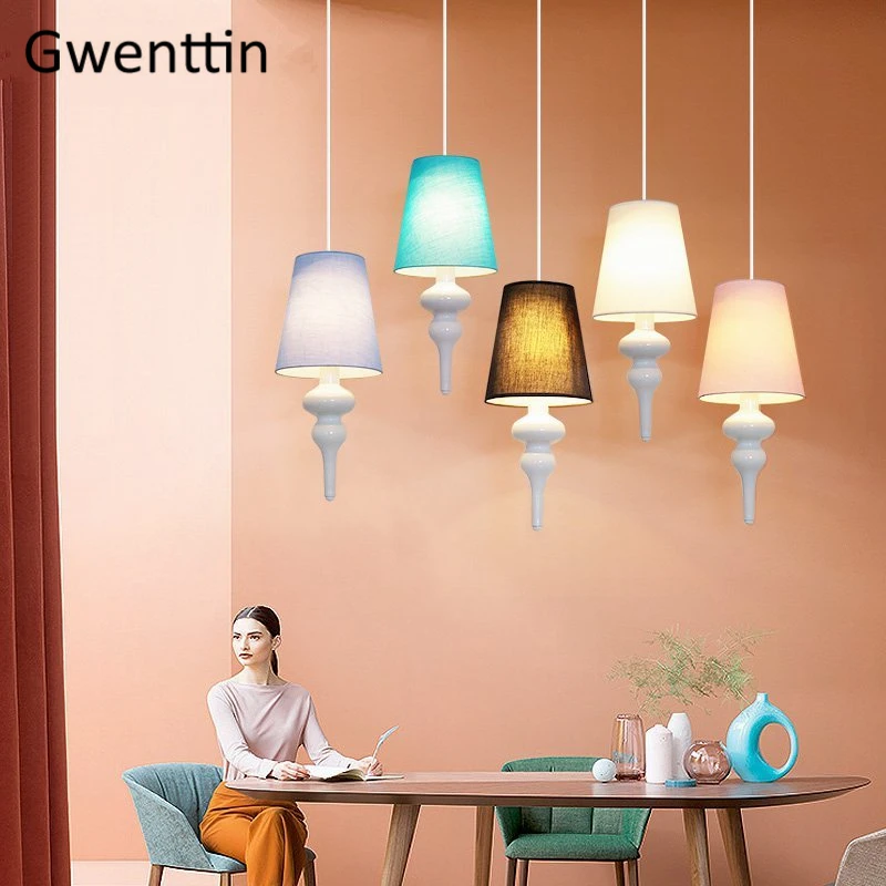 Скандинавский подвесной светильник современный тканевый светодиодный в стиле