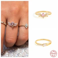 aide 925 sterling silver dainty colored pink zircon flower rings for women chic crystal pave slim ring party fine jewelry gift