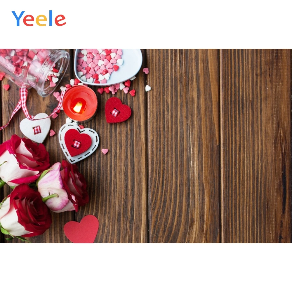 Фотофоны Yeele с коричневыми деревянными досками и розовым сердечком Candel Для