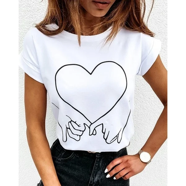 Женская летняя рубашка с коротким рукавом и принтом в виде сердца топы для
