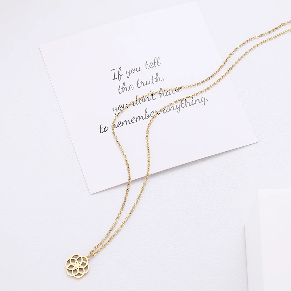 DOTIFI Stainless Steel For Women Geometric Personality Flower Pendant Necklace Gold Color Engagement Jewelry | Украшения и