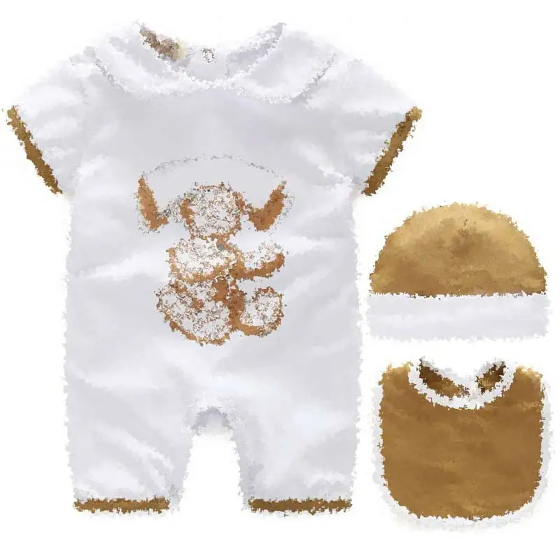 

G204013 High Quality Baby Girls Clothing Set Soft and Breathable Newborn Baby Clothes Set For Boys Kids Jumpsuit+Hat +Bill 3pcs