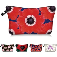 women makeup bag organizer bag pouch beauty zipper travel bag gift polyester cosmetic pack poppy flowers printing pattern