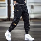 Брюки-султанки мужские с несколькими карманами, брюки-карго в стиле панк, повседневные Джоггеры в стиле хип-хоп, черные, Прямая поставка