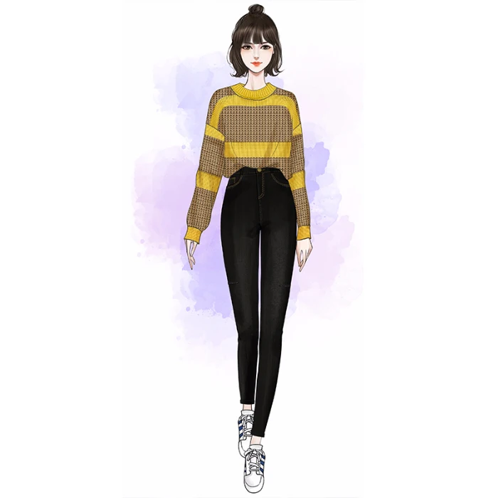 Женский трикотажный хлопковый комплект из двух предметов Осень зима 2019 новый