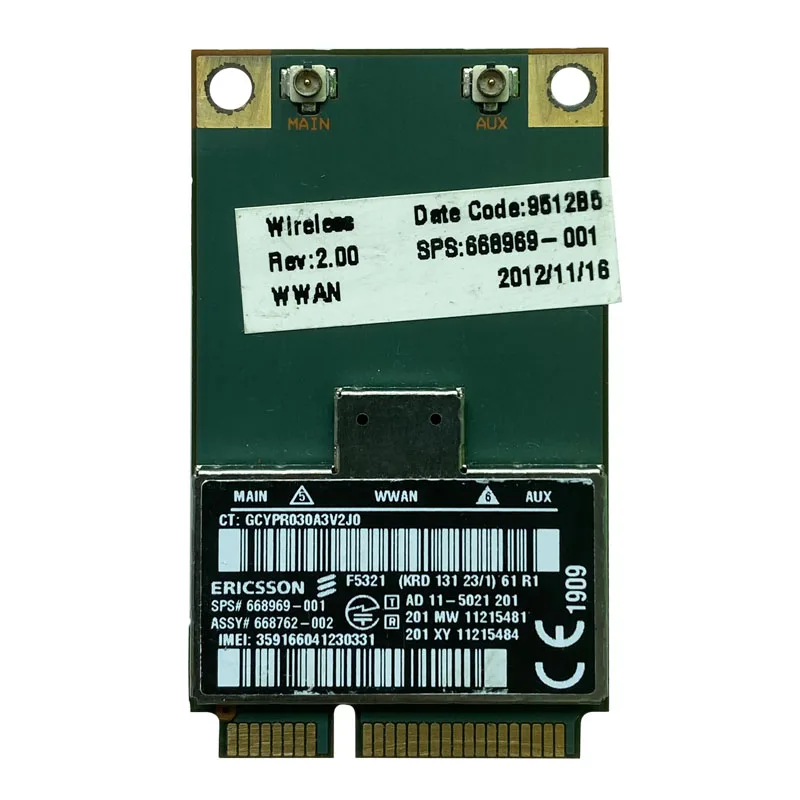 Hs2350 Ericsson F5321GW F5321 HSPA + 3G UMTS WWAN A-GPS Mini PCIe Modul NEU H4X00AA 668969-001