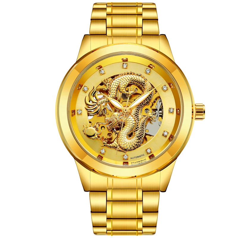 Китайский дракон император король золотые часы для мужчин люксовый бренд