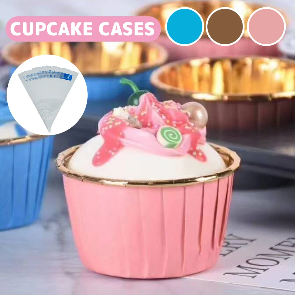 

50pcs Mini Grease Proof Cupcake Oilproof Liner Wrapper Tray Metallic Paper Baking Cup Waterproof Muffin Case Decorating Tools