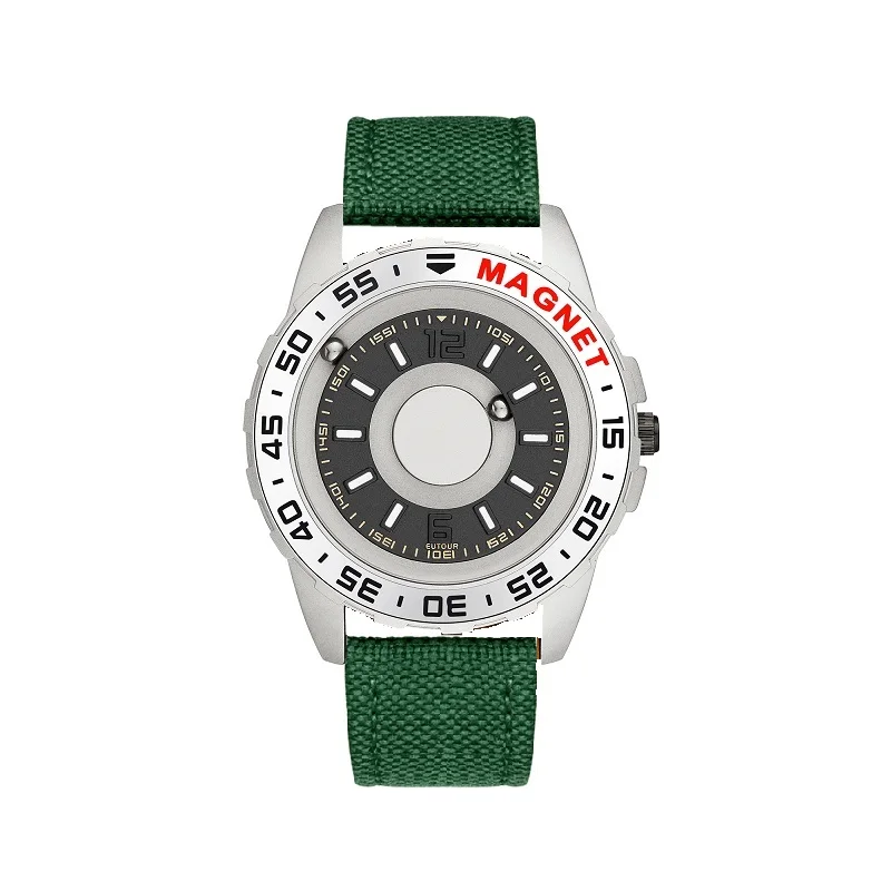 Silver Green Canvas EUTOUR часы для женщин и мужчин, кварцевые часы с магнитным шариком, парные часы со стальным холщовым кожаным ремешком, унисекс, инновационные наручные часы - Цвет: Silver Green Canvas