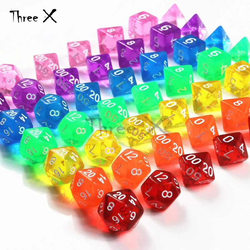 Colorful Top Quality Dice Set of 7 Translucent Sided D4 D6 D8 D10 D12 D20 for DND Dados Rpg Boardgame | Спорт и развлечения