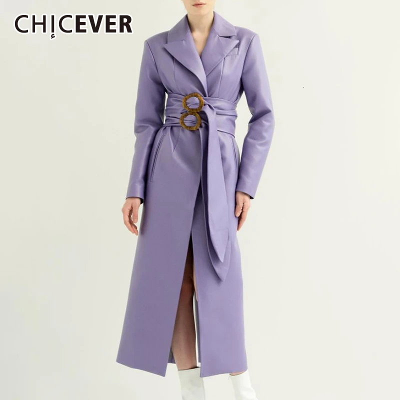 CHICEVER/Элегантные женские пальто из искусственной кожи с вырезами длинными