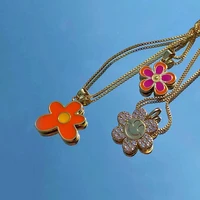 egirl jewelry copper gilded orange irregular flower pendant necklace for women 2000s aesthetic harajuku ins y2k fashion necklace