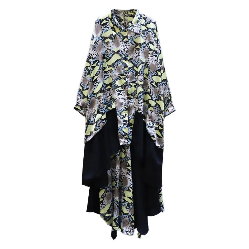 

IEQJ Women Vintage Printed Shirt Top Harem Loose Chiffon Pants Two-piece Suit Lapel Long Sleeve Trend Summer 2021 New 3D0086
