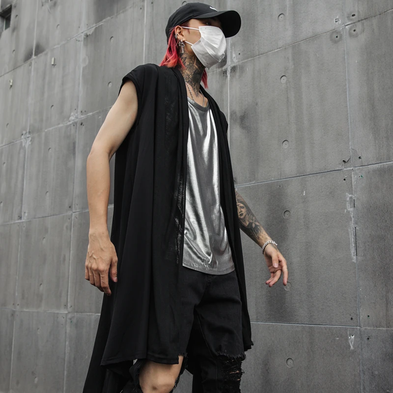 Мужской Длинный жилет в стиле панк для ночного клуба|colete masculino|vest vestcolete colete |