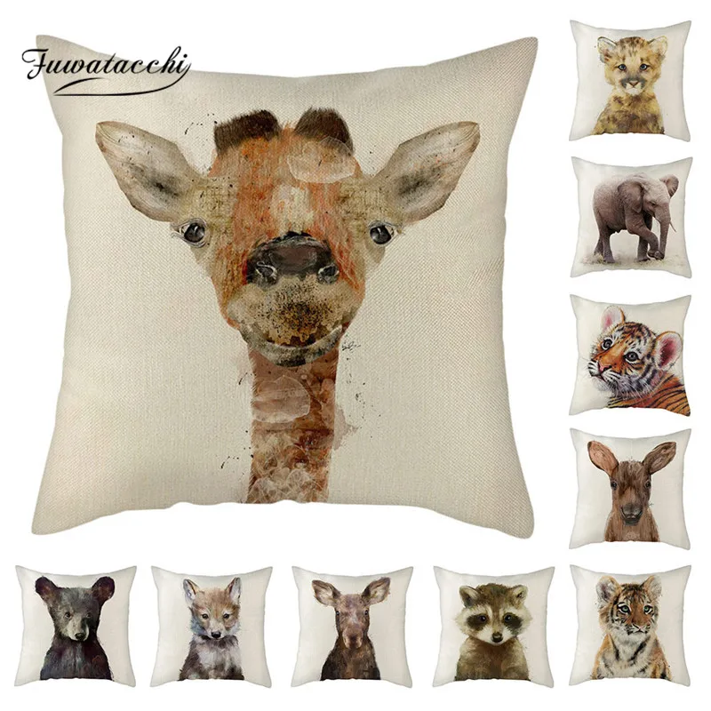 Чехол для подушки с изображением животных Fuwatacchi домашний декор тигр олень енот