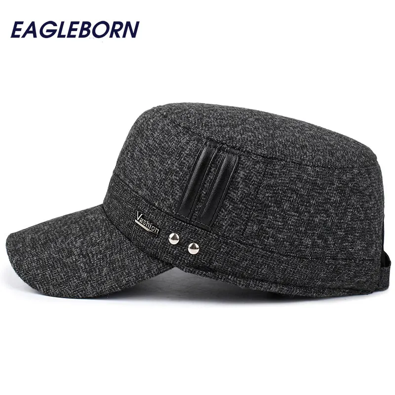 EAGLEBORN Мужская зимняя шапка, шапка-ушанка, сохраняющая тепло, плоская крыша, бейсболки для пожилых мужчин, утолщенная бейсболка
