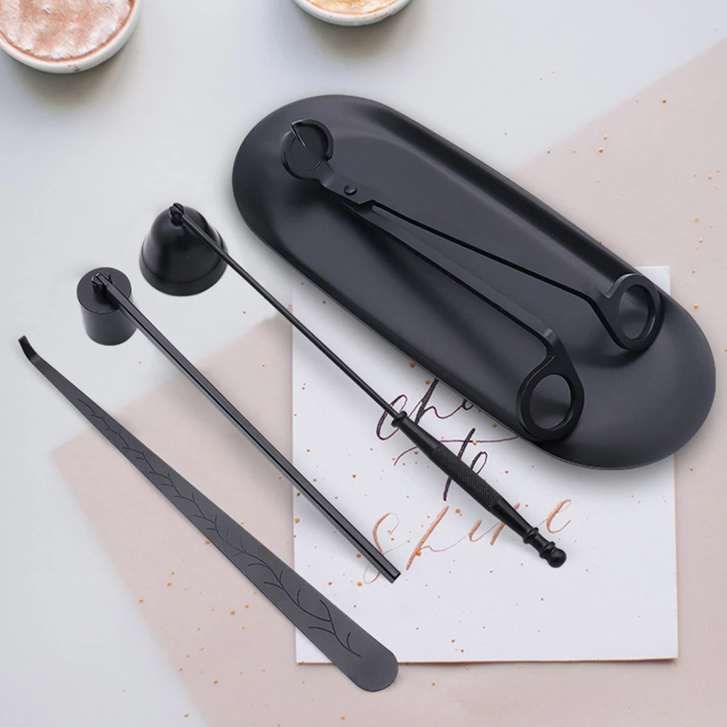 

Набор аксессуаров для свечей 5 шт., плотный триммер для фитилей, лоток для хранения, пластина, огнетушитель, ножницы, инструменты для резки