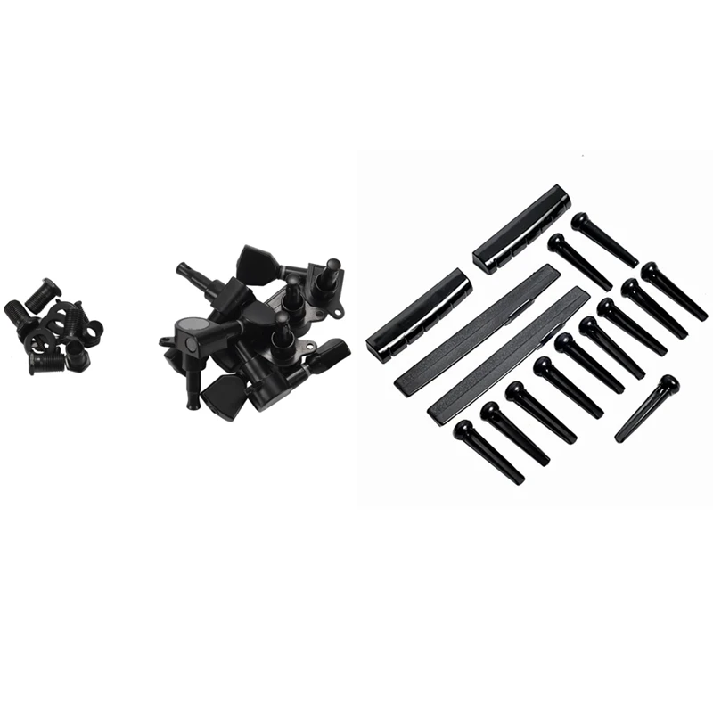 

2 комплекта мостовых штифтов, седла и гайки с тюнером для акустической гитары 3 левые 3 правые Струны для гитары, настройка колышек, машинные ...