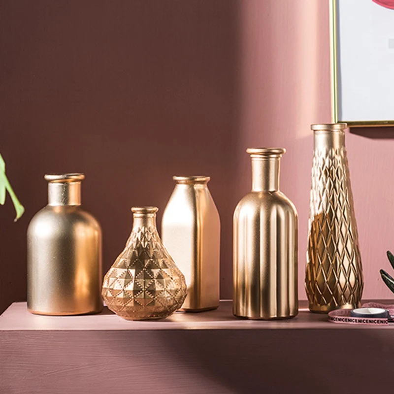 

Golden Glass Vase Home Decor Flower Vase European Room Decor Modern Wedding Decoration Hydroponic Plants Container Ornaments