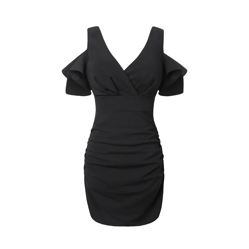 

BacklakeGirls Sexy Women Deep V Neck Low-cut High Waist Cocktail Dress Fashion Off Shoulder Short Sleeves Night Club Mini Dress