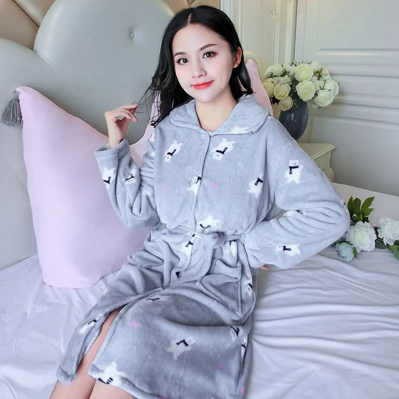 Зимний женский халат милый теплый Дамский Повседневный фланелевый кимоно