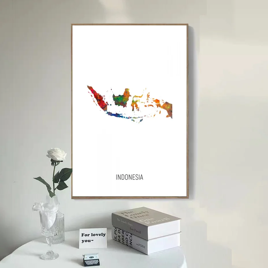 Карта Индонезии акварельный художественный Печатный холст плакат | Дом и сад