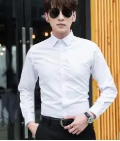 

ZNG 2020 Autumn white shirt men's business pure color casual long sleeves slim shirt Korean version of men's style
