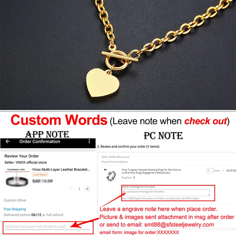 Custom Necklace 22G Vnox, настраиваемое изображение, фото, имя, браслеты для женщин и мужчин, нержавеющая сталь, звено цепи с сердцем, монета, шарм, BFF, семейный подарок - Окраска металла: Custom Necklace 22G
