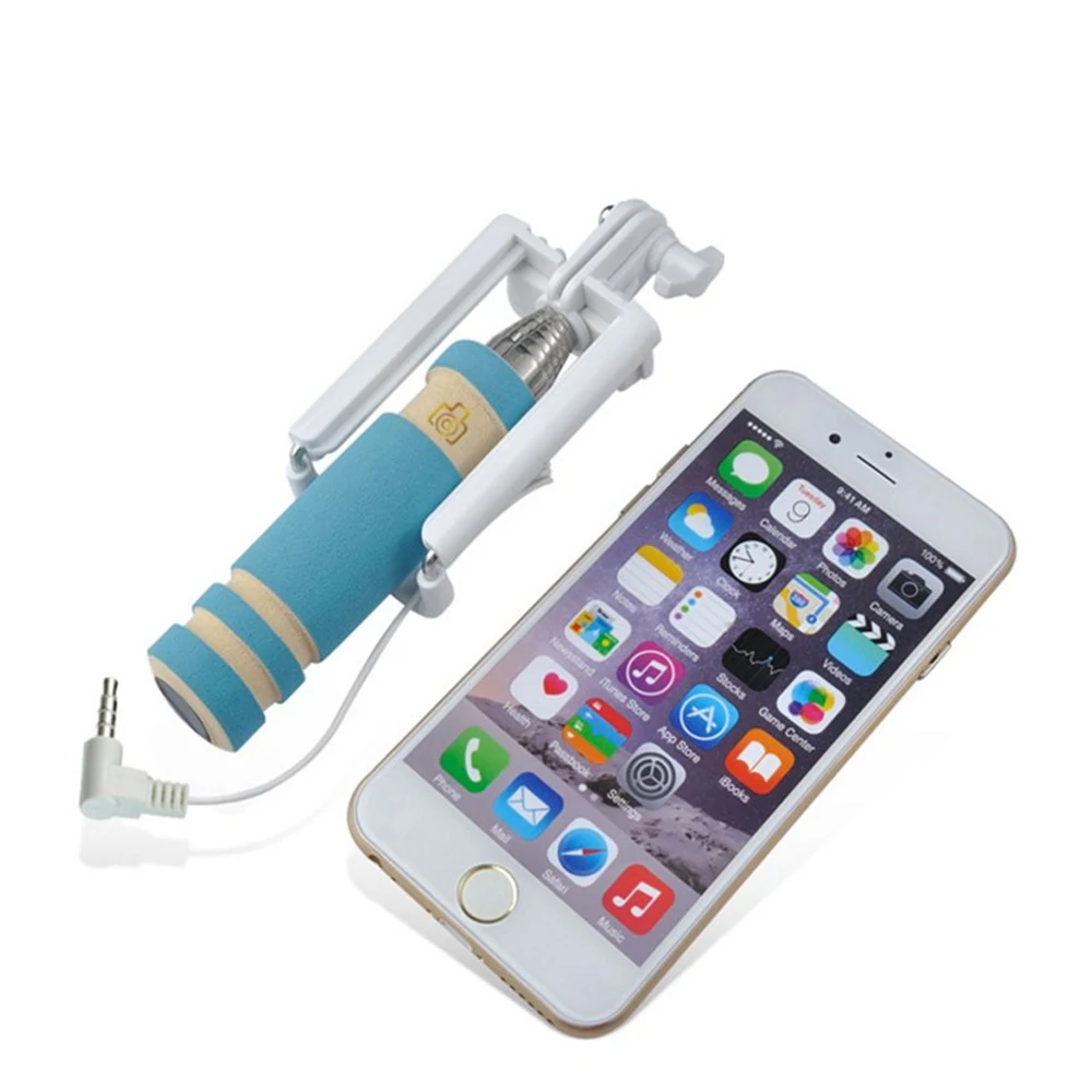 Портативный мини выдвижной ручной монопод для селфи проводной пульт