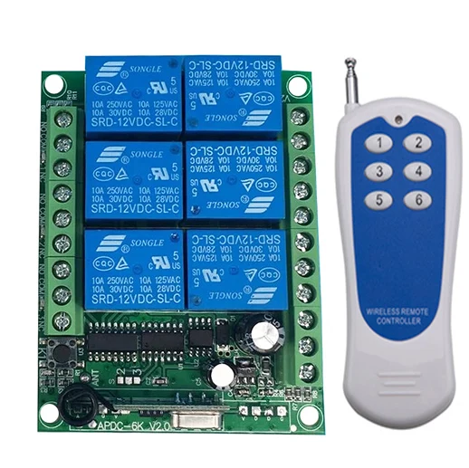 

Пульт дистанционного управления, 500 м, 12 В, 24 В, 6 каналов, беспроводной, 315 / 433 МГц