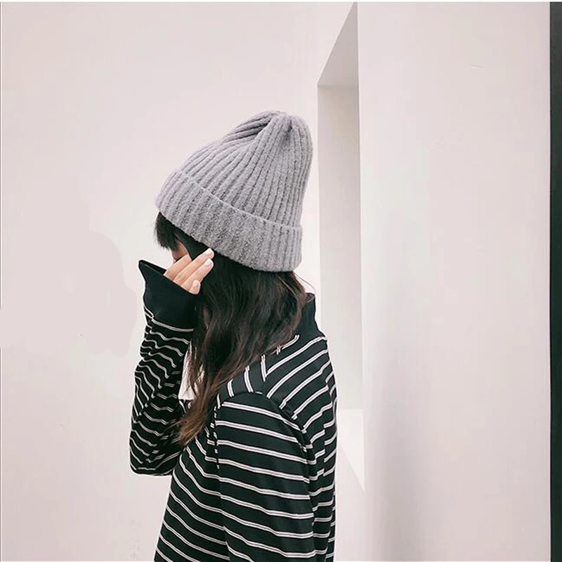 Mantener el sombrero de invierno calido для женщин gorro lana punto gorros gorra gruesa mujer|Женские Skullies и шапочки| |