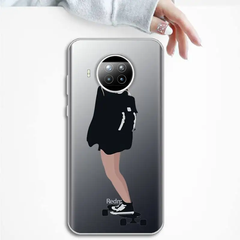 

Skateboard cartoon girl Phone Case Transparent for Xiaomi Redmi note 10 t 8 9 pro lite 11