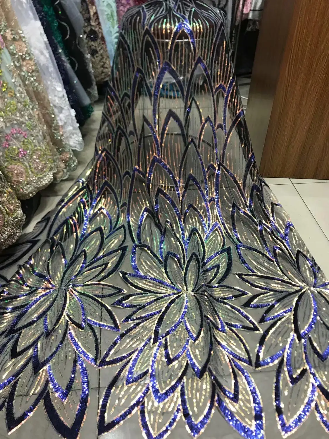 Красное золото нигерийские кружева с блестками ткани 2019 3d Африканский кружевной