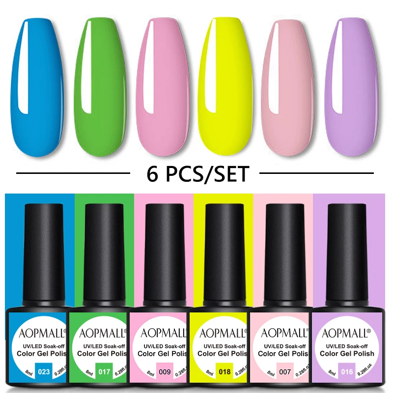 

AOPMALL® 6 Color 8ML Gel Nail Polish Set Neon Gel Nail Polish Kit Hand tools For nails