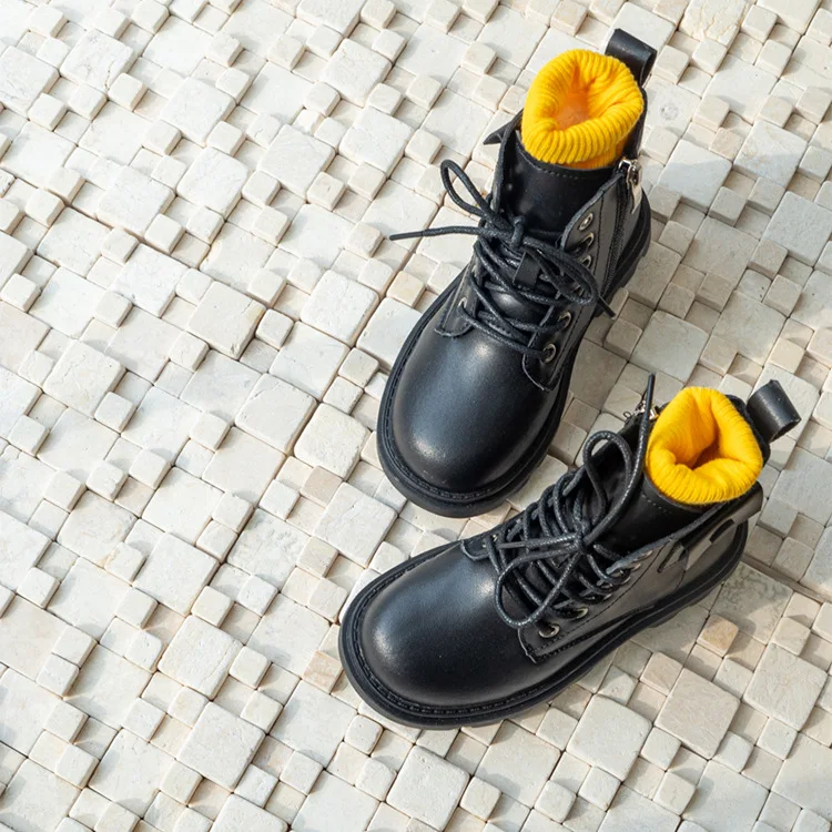 

2020 Autumn Girls Boots PU Leather Waterproof Kid Baby Boots Shoes Fashion Black Zip Rome Little Girl Martin Boots