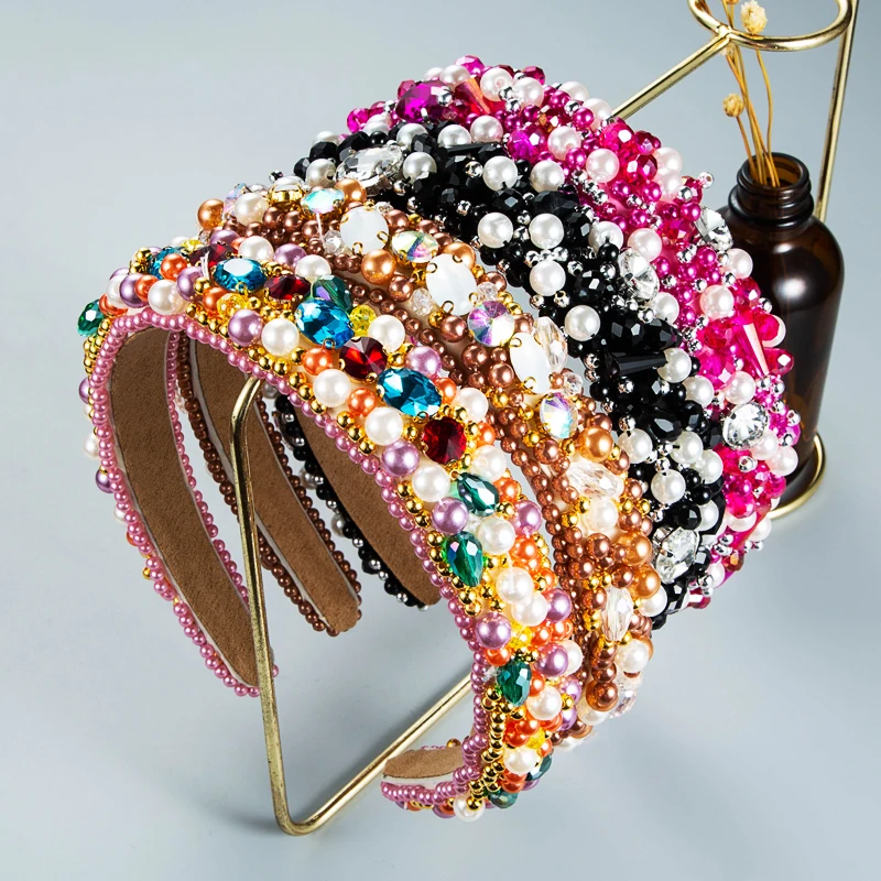 

Luxury Baroque Rhinestone Padded Headband for Women ZA Crystal Handmade Hair Hoop Bows Head Bezel Wrap Accessories Hair Headband