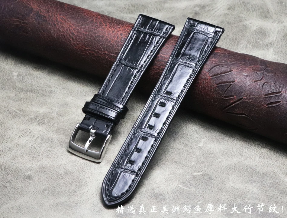 

19x16mm 20x16mm Crocodile Luxury Design Leather Watchbands Men Black Watch Band High-end alligator replacement Watch Belt Straps