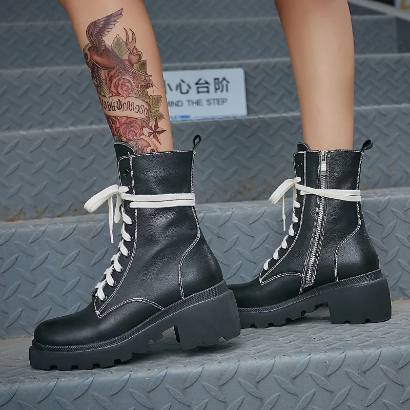 Jual Asli Niat Fashion Kulit Asli Wanita Semata Kaki Hitam Merah Anggur Populer Putaran Kaki Kualitas Tinggi Wanita Size4-8.5